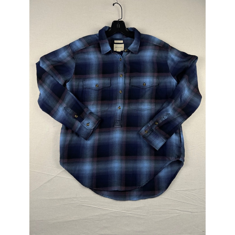 American Eagle Blue Purple Plaid Ahh-Mazingly Soft Flannel Shirt Small 97546099